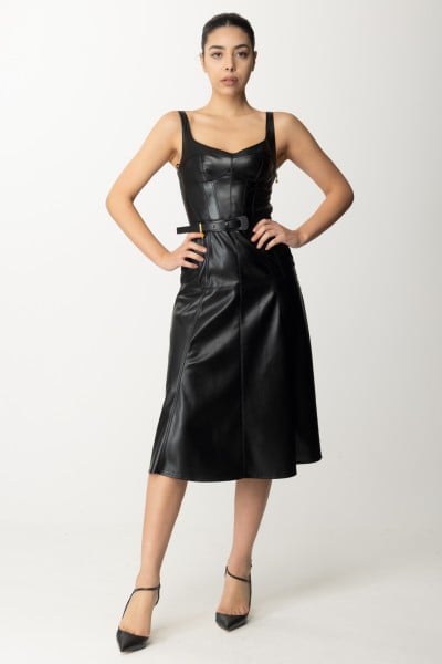 Elisabetta Franchi  Leather effect dress with gold charm and belt AB52241E2 NERO