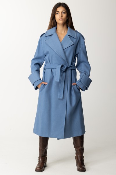 Dramèe  Double-breasted coat with belt DRFW23911 CIELO