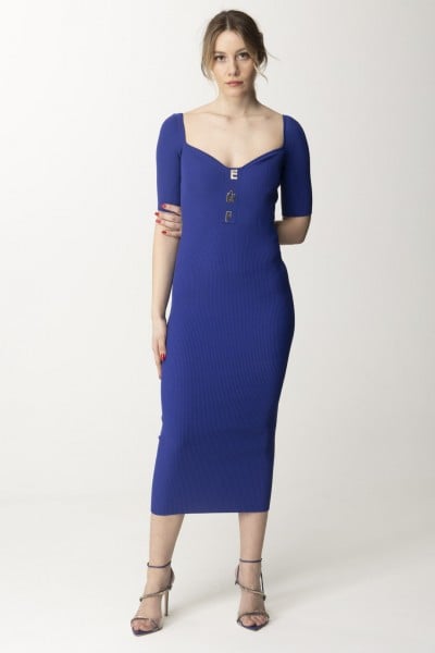Elisabetta Franchi  Dzianinowa sukienka midi z aplikacjami z logo AM67B42E2 BLUE INDACO