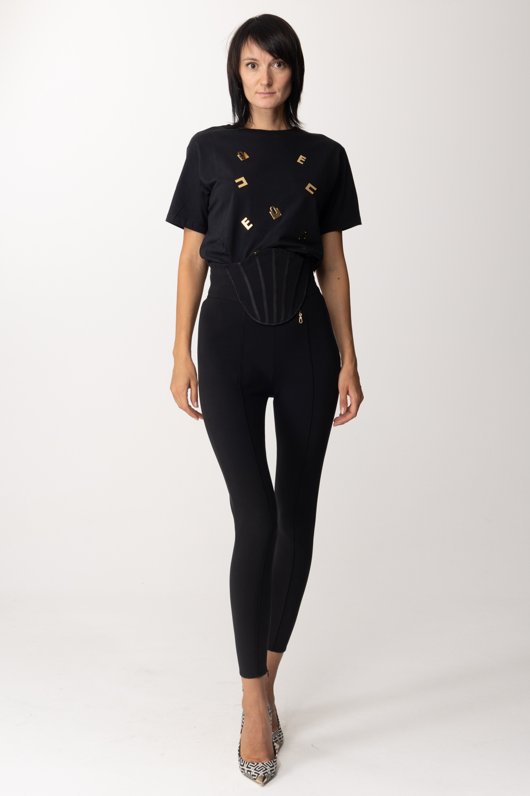Preview: Elisabetta Franchi Skinny trousers with bustier Nero