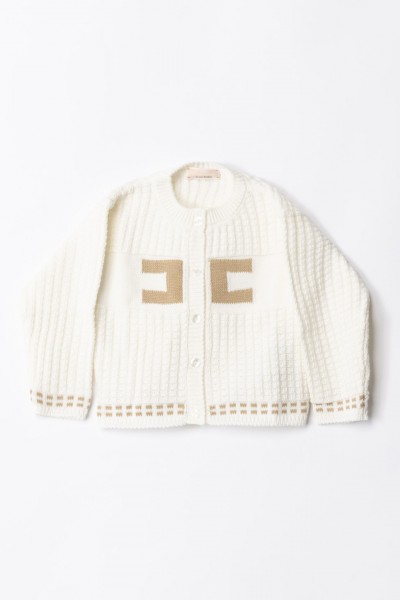 ELISABETTA FRANCHI BAMBINA  Tricot cardigan with embroidered logo ENMA004CFL001.D348 IVORY/SAND
