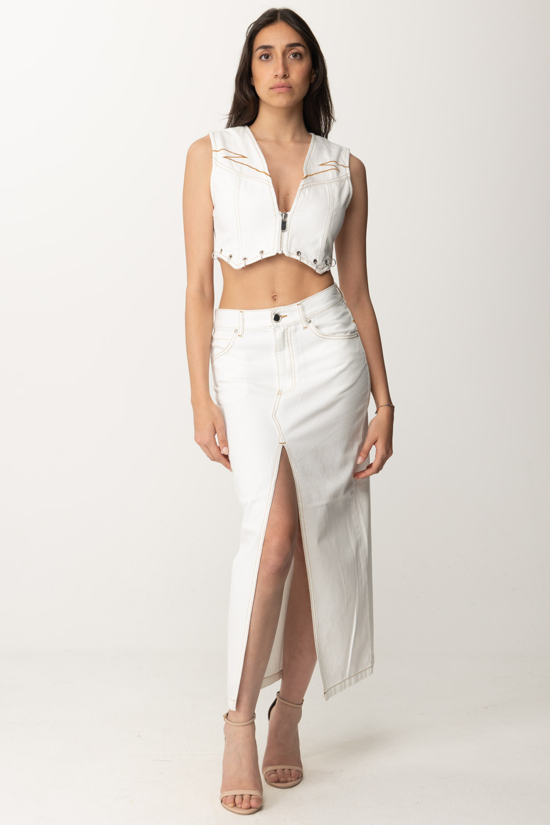 Preview: Pinko Midi skirt with front slit BIANCO-BIANCANEVE
