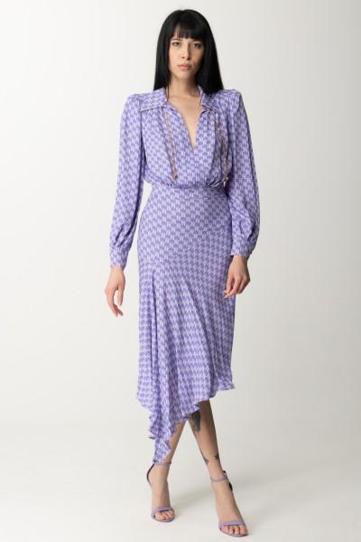 Elisabetta Franchi  Asymetryczna sukienka midi z nadrukiem z logo ABS5341E2 IRIS/BURRO
