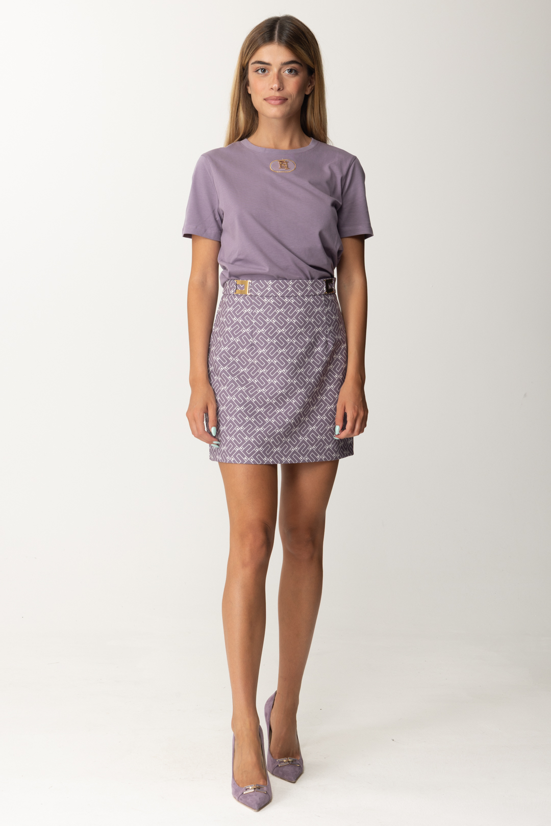 Anteprima: Elisabetta Franchi T-shirt con placca logo in velluto CANDY VIOLET