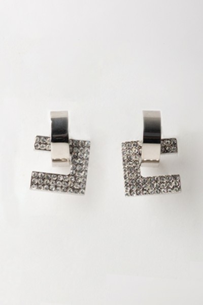 Elisabetta Franchi  Single C-shaped Earrings with Rhinestones OR36K41E2 SILVER