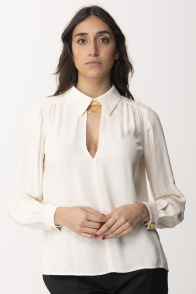 Elisabetta Franchi  Koszula z dodatkiem pod szyją i dekoltem na plecach CA01441E2 BURRO