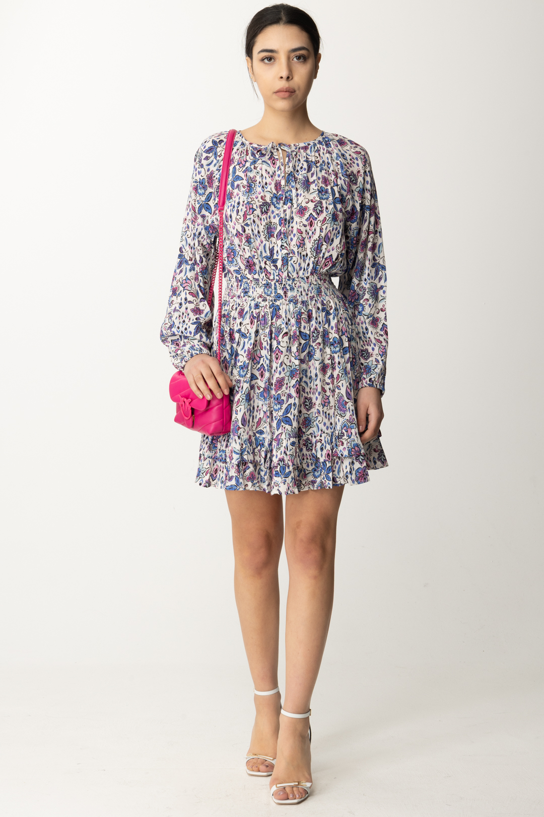 Preview: Replay Floral print mini dress with ruffles MULTICOLOR