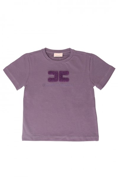 ELISABETTA FRANCHI BAMBINA  T-shirt z haftowanym logo gąbki EFTS1870JE0068401 CANDY VIOLET