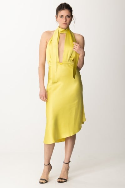Elisabetta Franchi  Satynowa sukienka midi z asymetryczną spódnicą AB58042E2 CEDRO
