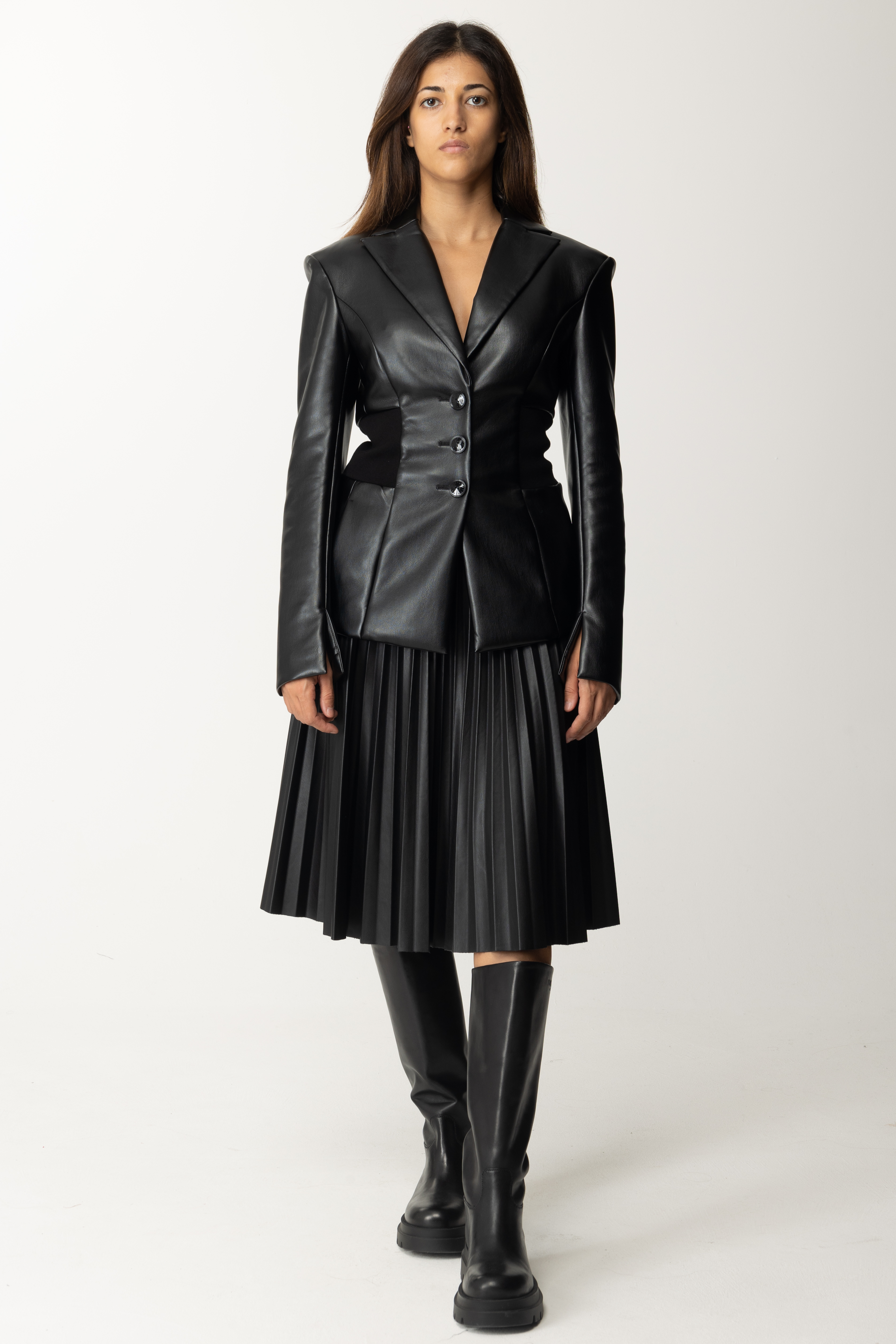 Preview: Marco Bologna Pleated leather skirt Black
