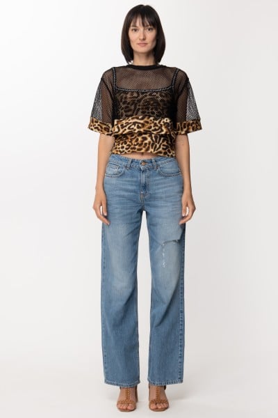 Just Cavalli  Mesh top with animal print 74PBH605 CURRY