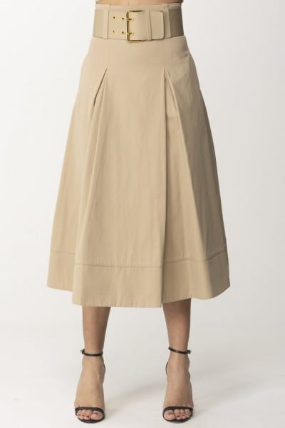 Elisabetta Franchi  Midi skirt with belt GO04242E2 SABBIA