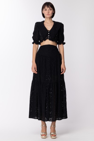 Aniye By  Mirna falda larga con abertura y bordado inglés 185770 BLACK