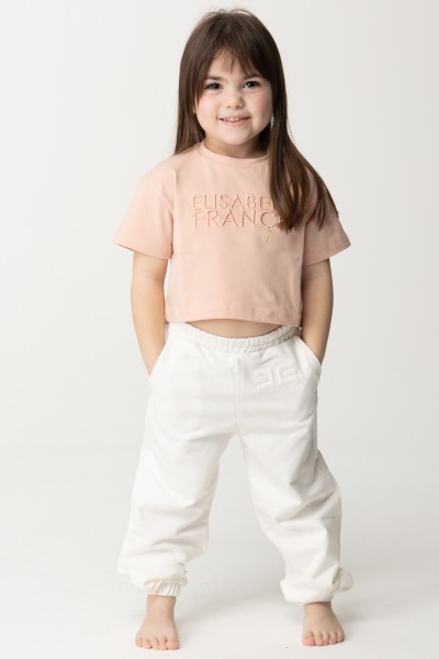 ELISABETTA FRANCHI BAMBINA  T-shirt with Lettering and chamrs Embroidery EGTS0770JE006.C009 DESERT ROSE