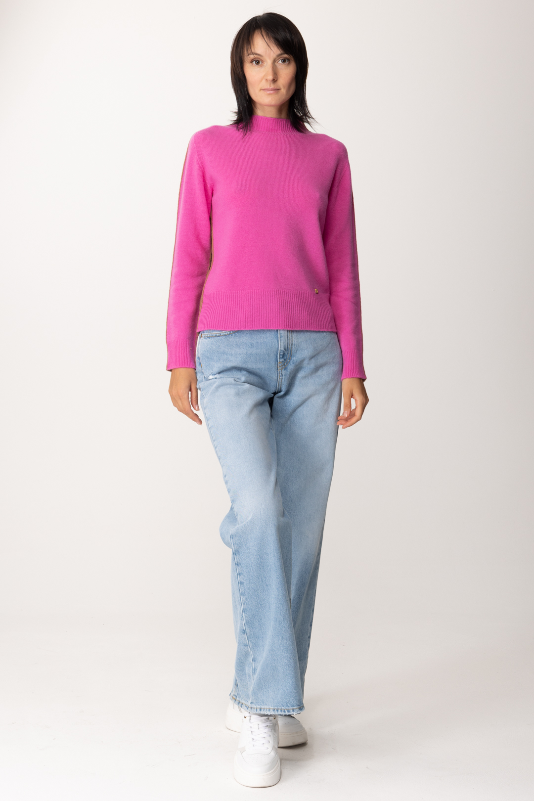 Preview: Pinko Two-Tone Wool and Cashmere Pullover FUXIA/CAMMELLO