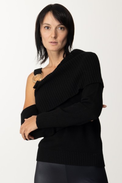 Simona Corsellini  One-Shoulder-Pullover mit Schmuckstein A23CPMGO05 NERO