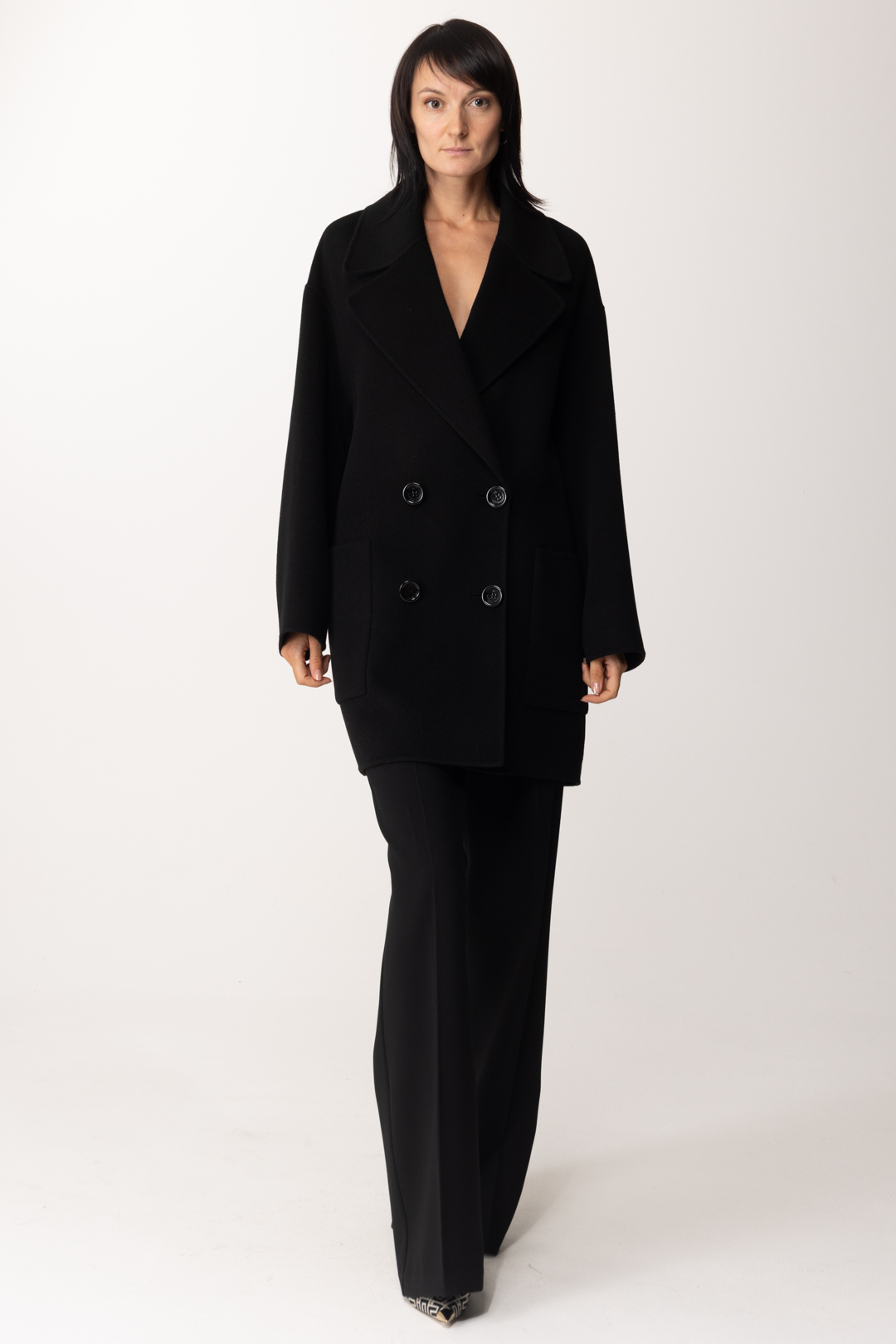 Preview: Elisabetta Franchi Short wool coat in caban cut Nero
