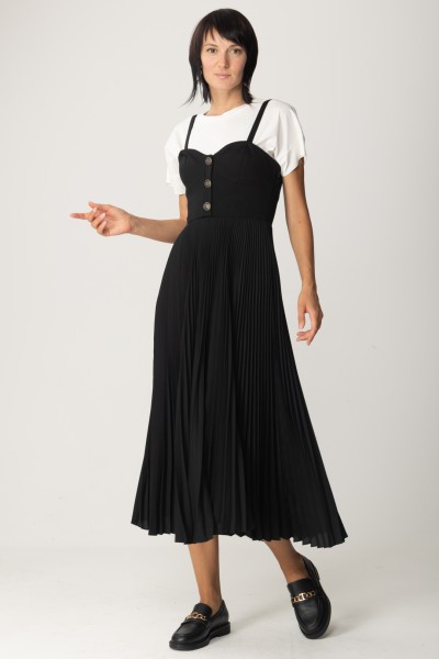 Twin-Set  Gorsetowa sukienka z plisowaną spódnicą 232TP2130 BIC.NERO/OTTICO
