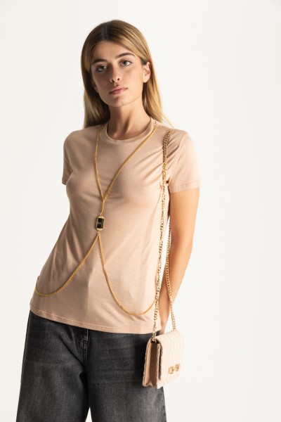 Elisabetta Franchi  Jersey-T-Shirt mit goldenem Accessoire MA01336E2 NUDO