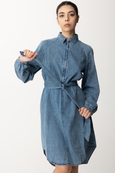 Replay  Shirt dress with zip and sash W9087A000160 43B MEDIUM BLUE
