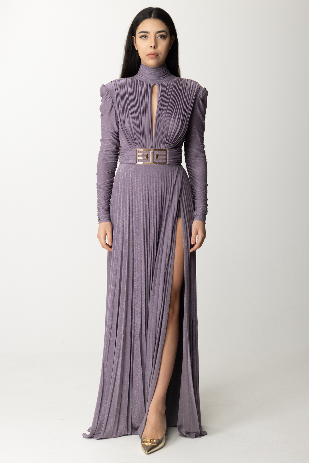 Preview: Elisabetta Franchi Red carpet dress in pleated lurex jersey CANDY VIOLET