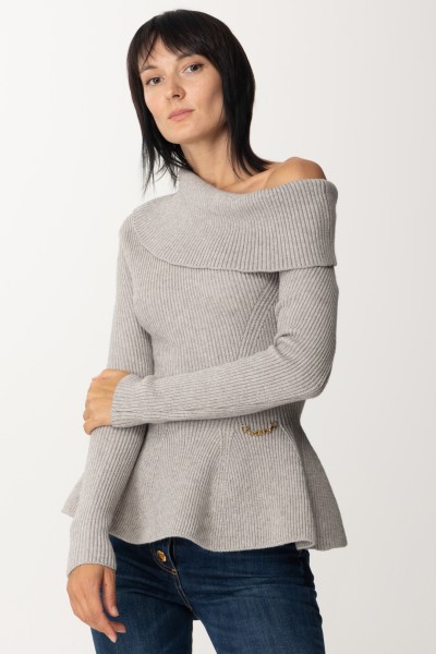 Elisabetta Franchi  Knitted pullover with godet MK72Q36E2 GRIGIO PERLA MELANGE