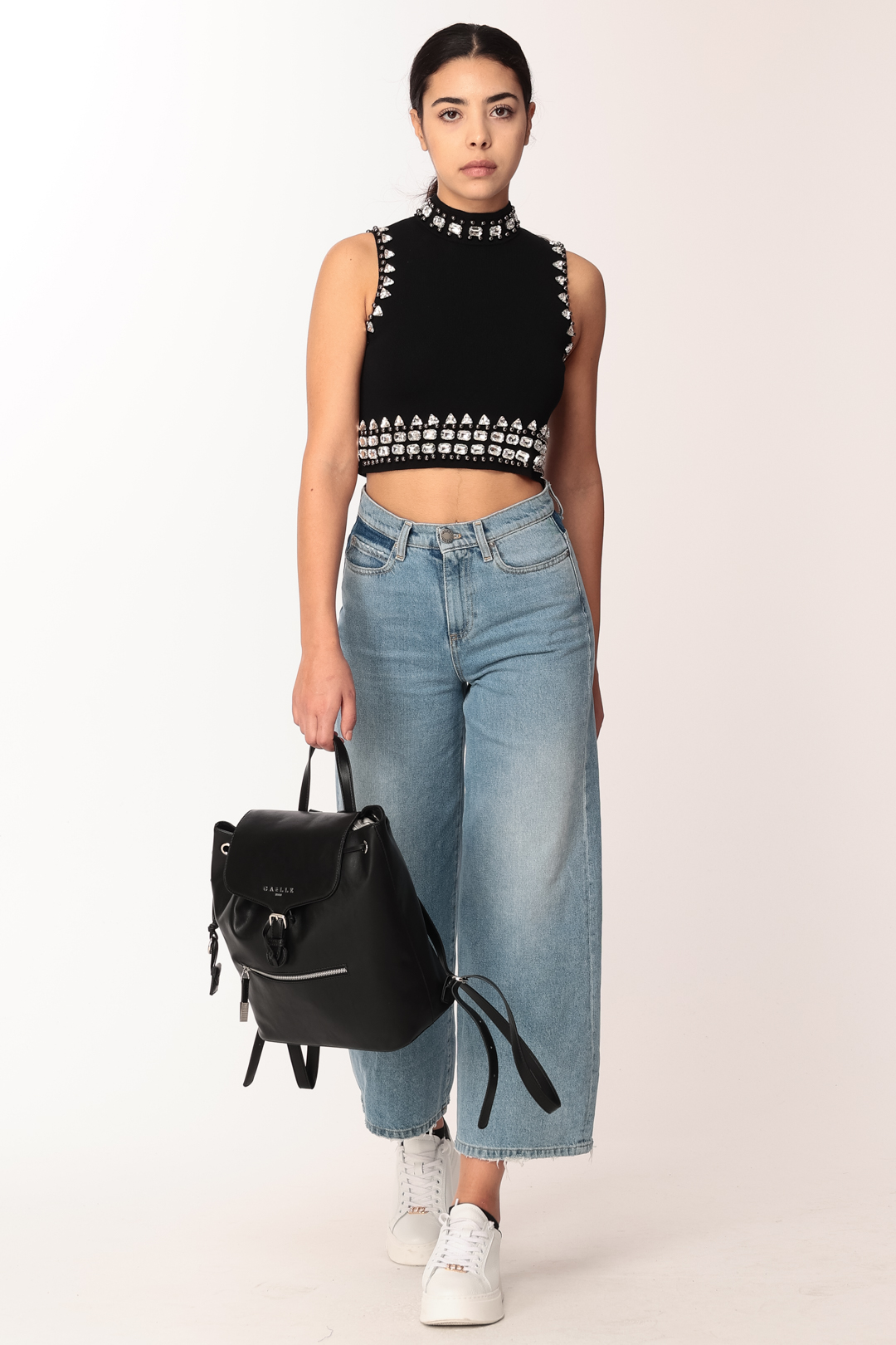 Preview: Pinko Duchess top with beaded embroidery NERO LIMOUSINE