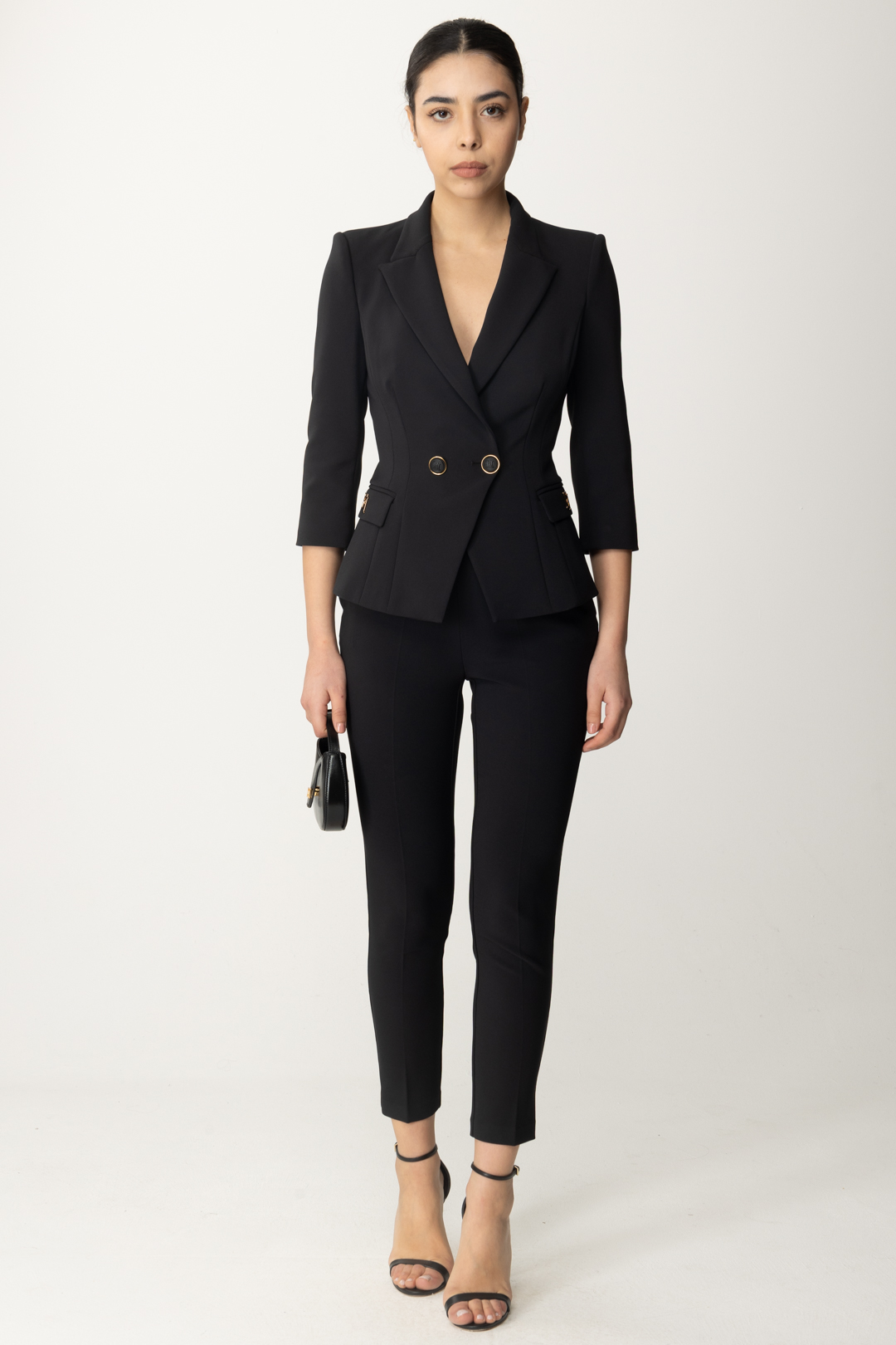 Preview: Elisabetta Franchi Ankle-length trousers with clasp Nero