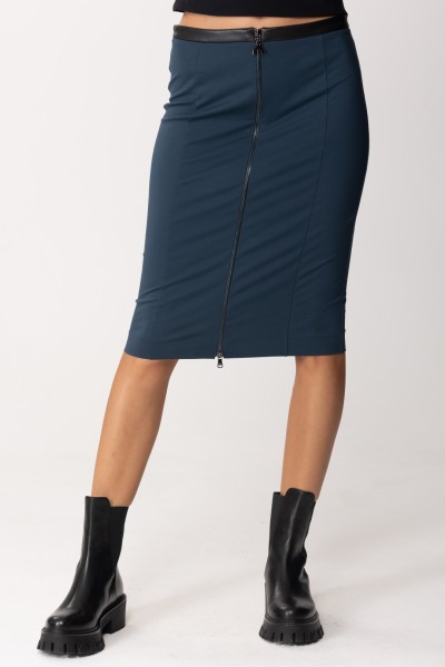 Patrizia Pepe  Midi skirt with leather insert 8G0362 AU67 PETROL BLUE