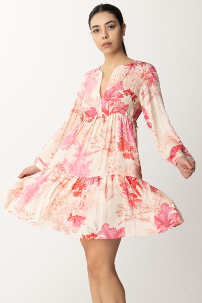 Replay  Patterned mini dress with flounce W9602 00074952 BEIGE/FUCHSIA